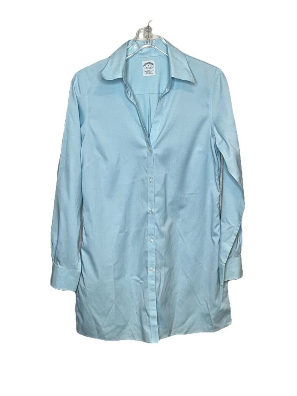 Brooks Brothers 1818 Shirt Dress Sz 8 Blue Stretch Cotton Button Front Preppy